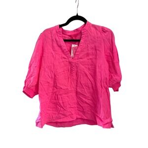 *FLAWED* Lilly Pulitzer Hot Pink Linen Tunic Top Shirt 3/4 Sleeve V Neck Size 2